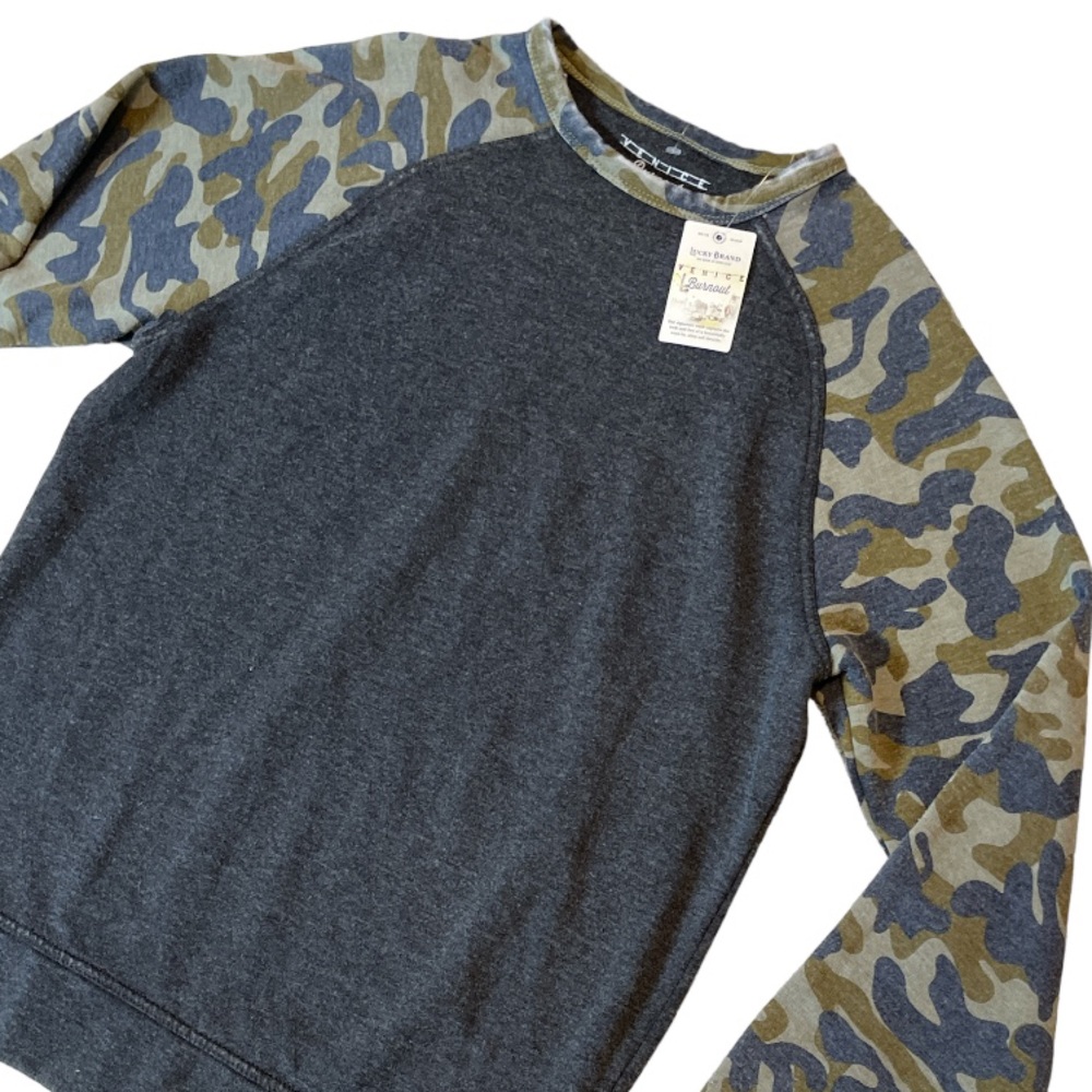LUCKY BRAND VENICE BURNOUT LONG SLEEVE CAMO COLOR BLOCK CREWNECK **NWT** - Picture 4 of 9